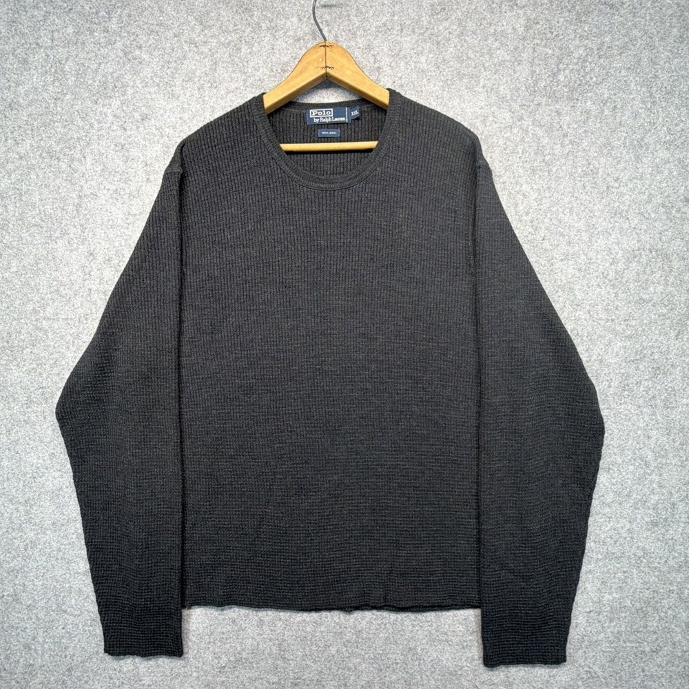 Vintage Polo Ralph Lauren Waffle Knit Sweater Mens XXL Gray 100% Wool